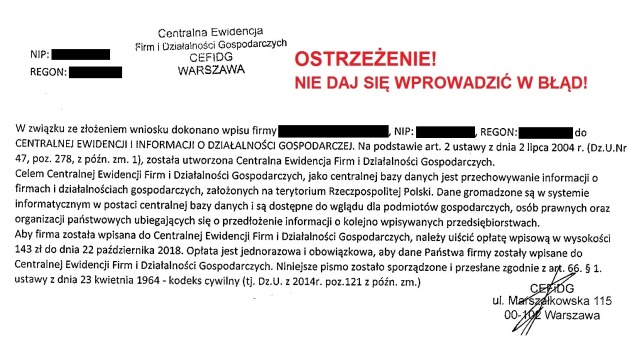 Przykład wysyłanej korespondencji